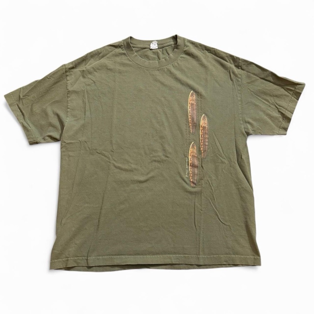 Hawaii Surf Olive Green Short Sleeve T-Shirt Size XL Y2K 2000s Skate Retro